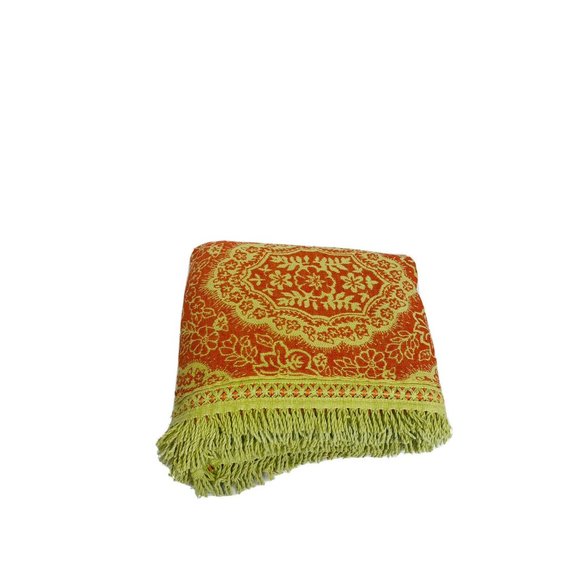 Antique Orange & Gold Large Coverlet Blanket Quilt Fringe Embroidery Vintage WOW - Picture 4 of 10